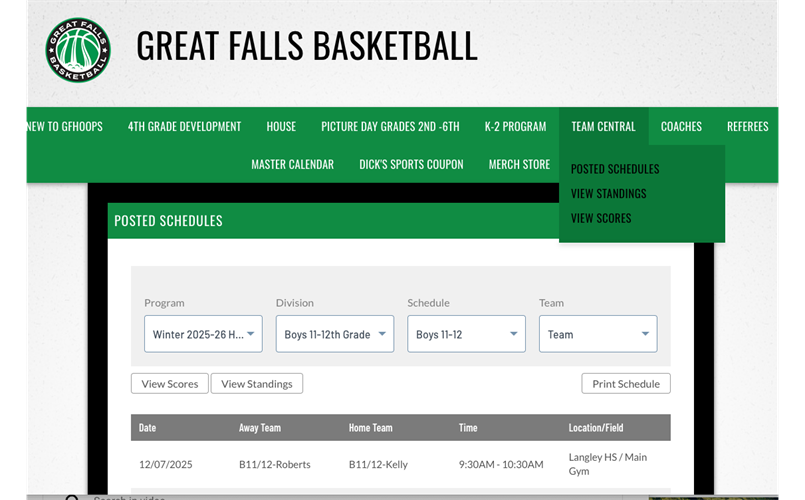 Team Central - Schedules, Scores, Standings